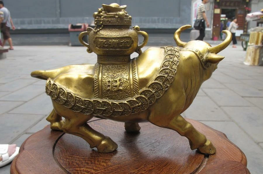 9 &quotЧистая медь Китай приносит бесчисленные богатства быка счастливой Статуэтка