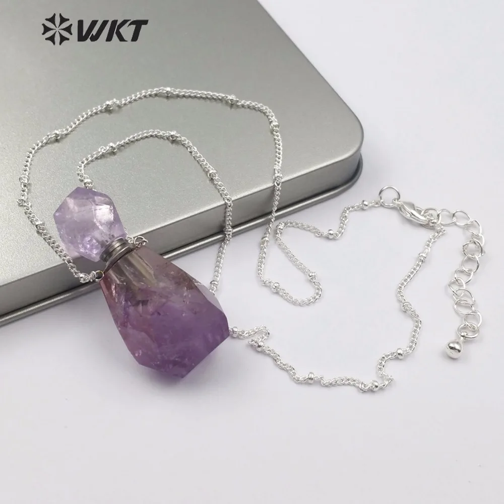 WT-N1145 креативный парфюм форма бутылки желтые цитрины Smokey аметиста Роза Хрустальный каменный кулон серебряная цепочка Кварцевые ожерелье