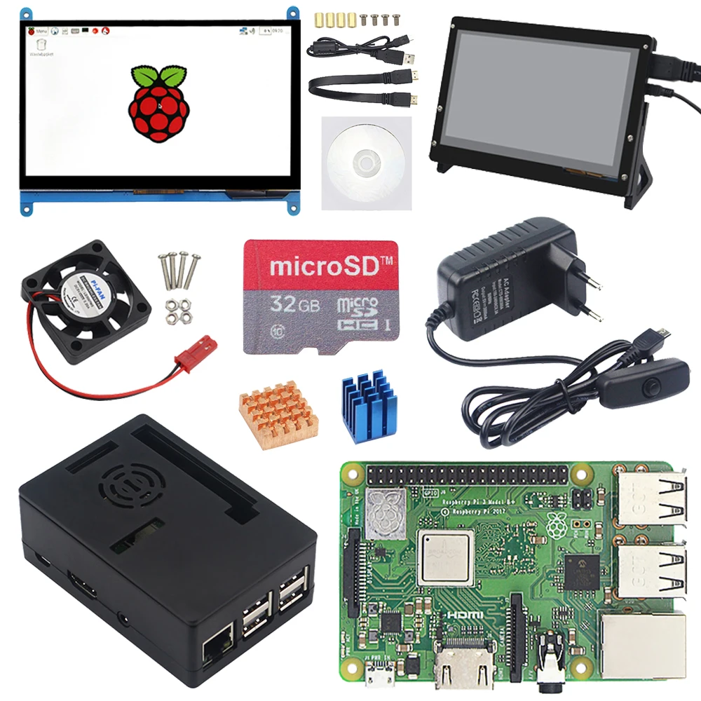 Raspberry Pi 3 Model B Plus + 7 дюймов Сенсорный экран ЖК дисплей Дисплей чехол Питание