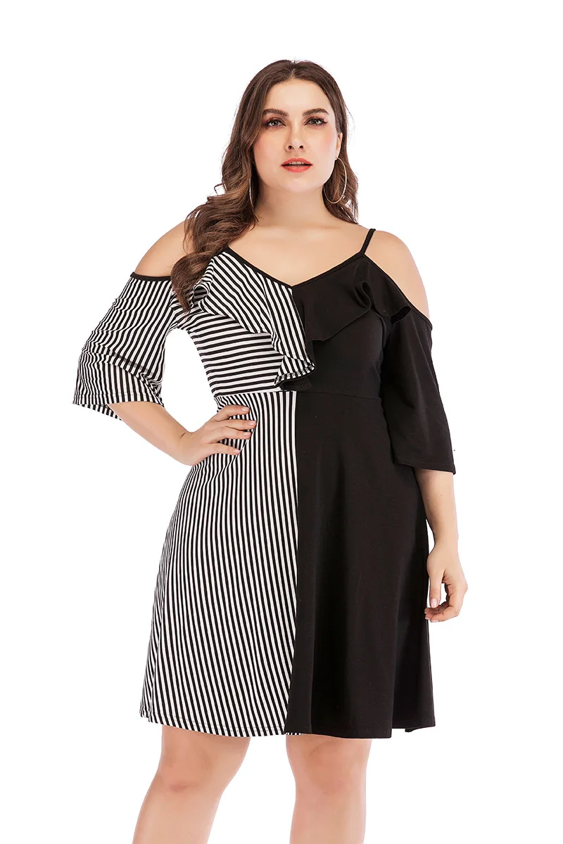 2019 Patchwork Print Dress Plus Size Vintage High Waist A Line Knee Length Retro Club Party Big L-4XL Vestidos | Женская одежда