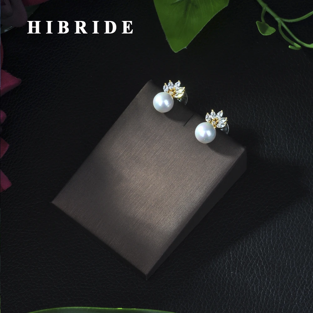 

New 2017 Pearl Jewelry Earrings Rose Gold Color Cubic Zircon Earrings For Women Wedding Gifts HIBRIDE E-233