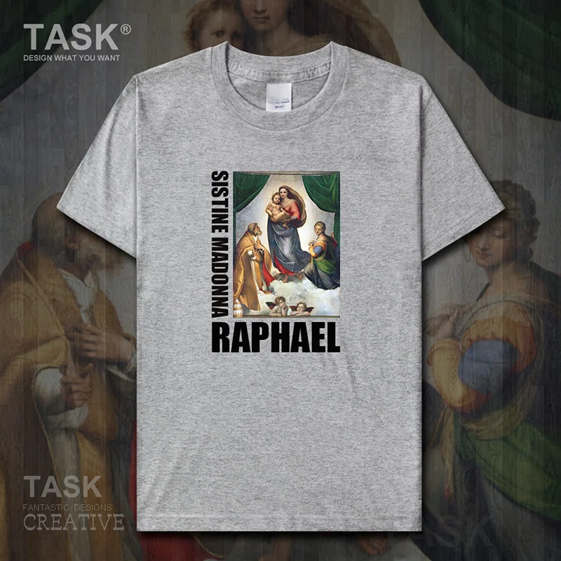 Personality fashion oil painting mens t-shirt Sistine Madonna retro funny print Short sleeve clothes cotton summer Streetwear | Мужская