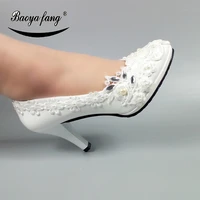 2018 new womens wedding shoes bride fashion shoes woman high heels pumps thin heel bridal lace party shoes female for woman
