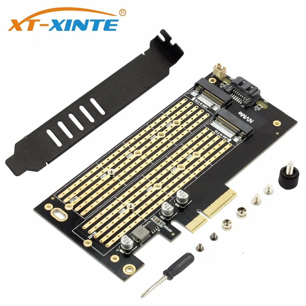 

XT-XINTE SK7 M.2 for NVMe SSD for NGFF to PCIE X4 Riser Card Adapter M Key B KEY Dual Interface card Support PCI Express3.0