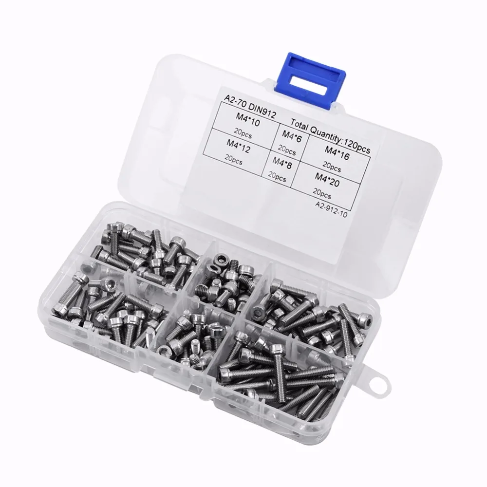 120 шт./компл. 304 нержавеющая сталь Шестигранная крышка винт M4 6/8/10/12/16/20 Винты