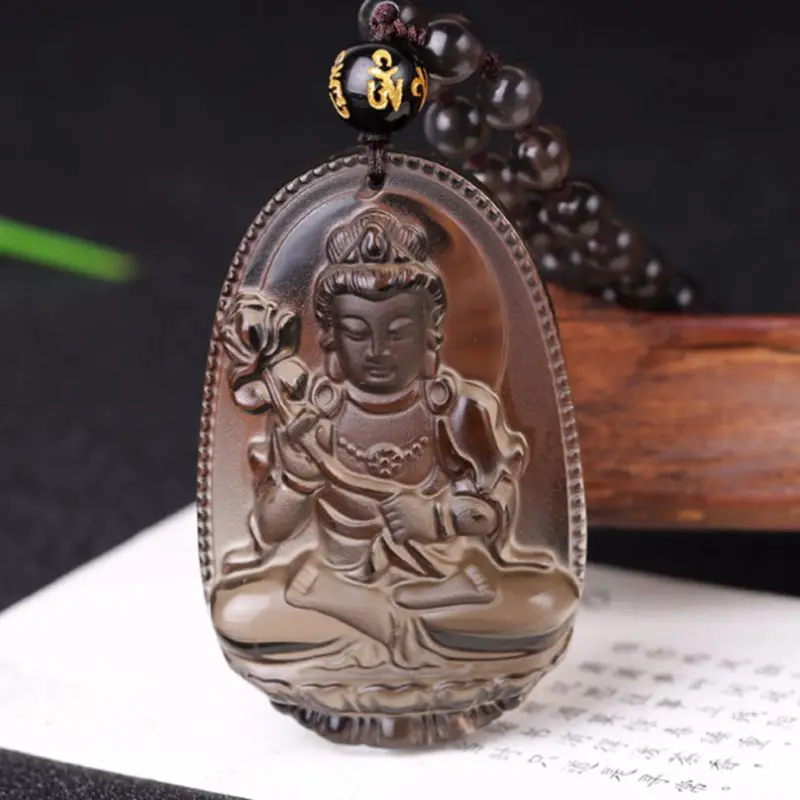 Из натурального прозрачного камня черный carved резной талисман с Буддой кулон ожерелье для женщин мужчин Подвески Ювелирные изделия