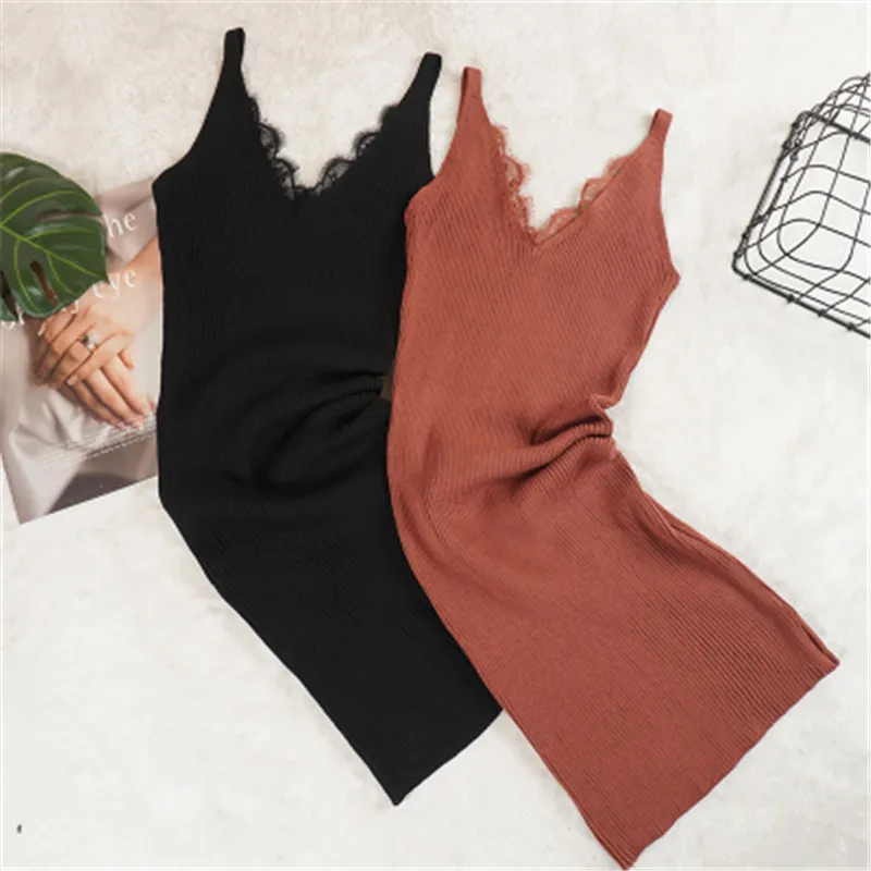 Autumn 2018 Women's clothing Korean version of the knitting vest women's sweater skirt thin lace dress basic top PZ627 | Женская