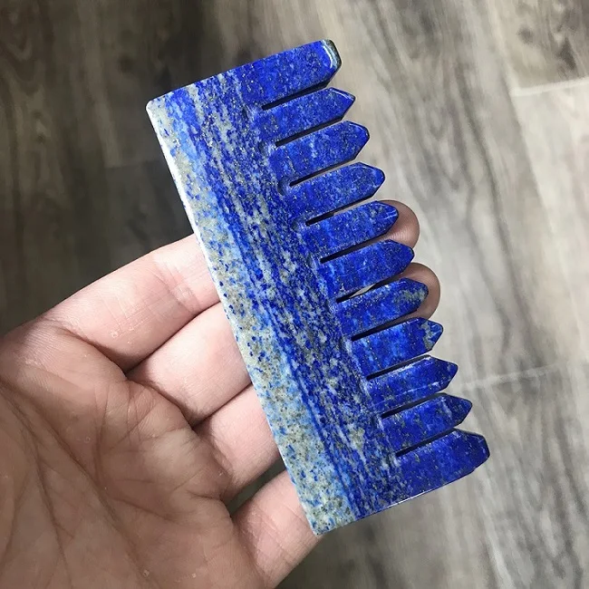 10cm lapis lazuli New Design Natural Various Crystal Dream Amethyst Rose Quartz Black Obsidian Lapis Lazuli Red Jasper Massage Comb for Beauty SQ - Цвет: 10cm lapis lazuli