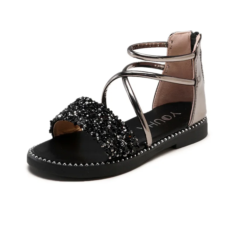 Новые летние детские сандалии девушки мода принцесса Золотая брошь дизайн обувь