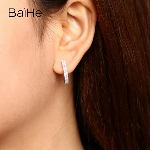 BAIHE Solid 14 K белое золото(AU585) 0.50ct H/SI круглый натуральные бриллианты Свадебные украшения элегантный подарок серьги-гвоздики