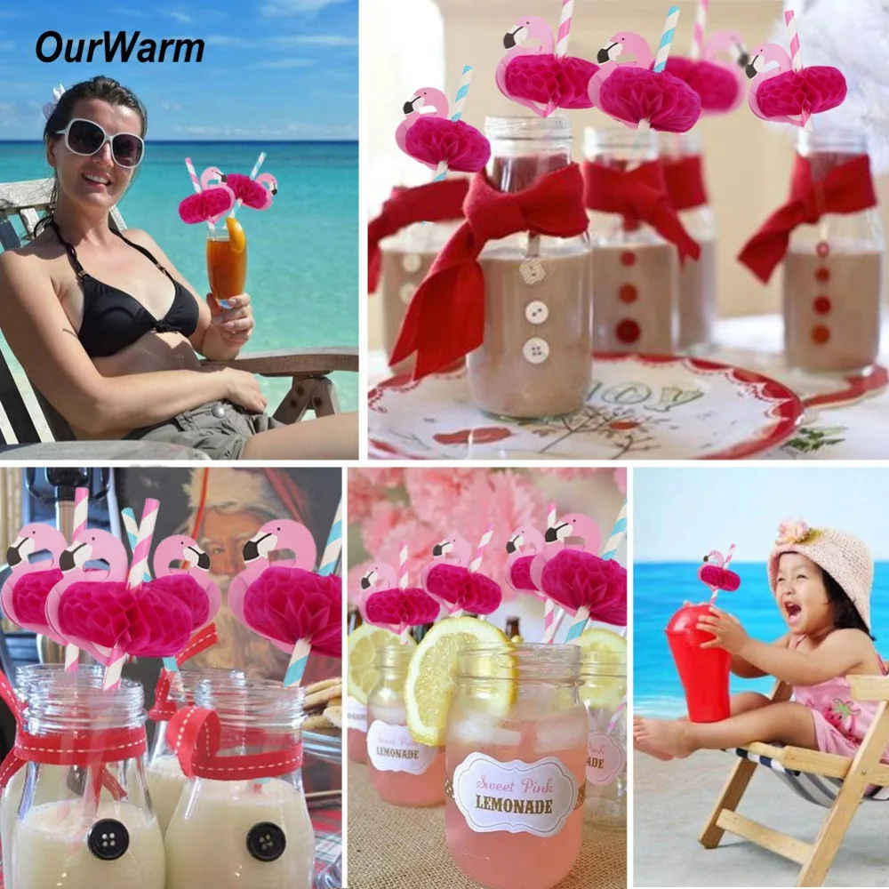 OurWarm 12 шт. бумажные соломинки Фламинго соломинки Гавайские аксессуары для вечеринки, дня рождения вечерние принадлежности для детей одноразовая посуда