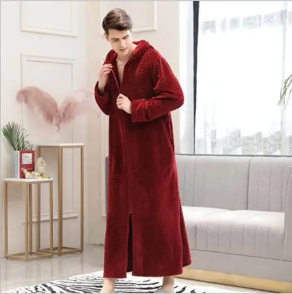 Фланелевые банные халаты для женщин длинный утепленный халат цвета красного