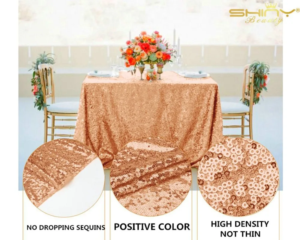 ShinyBeauty Бесплатная доставка 72x108in площади розы золотые блестки скатерть Shimmer