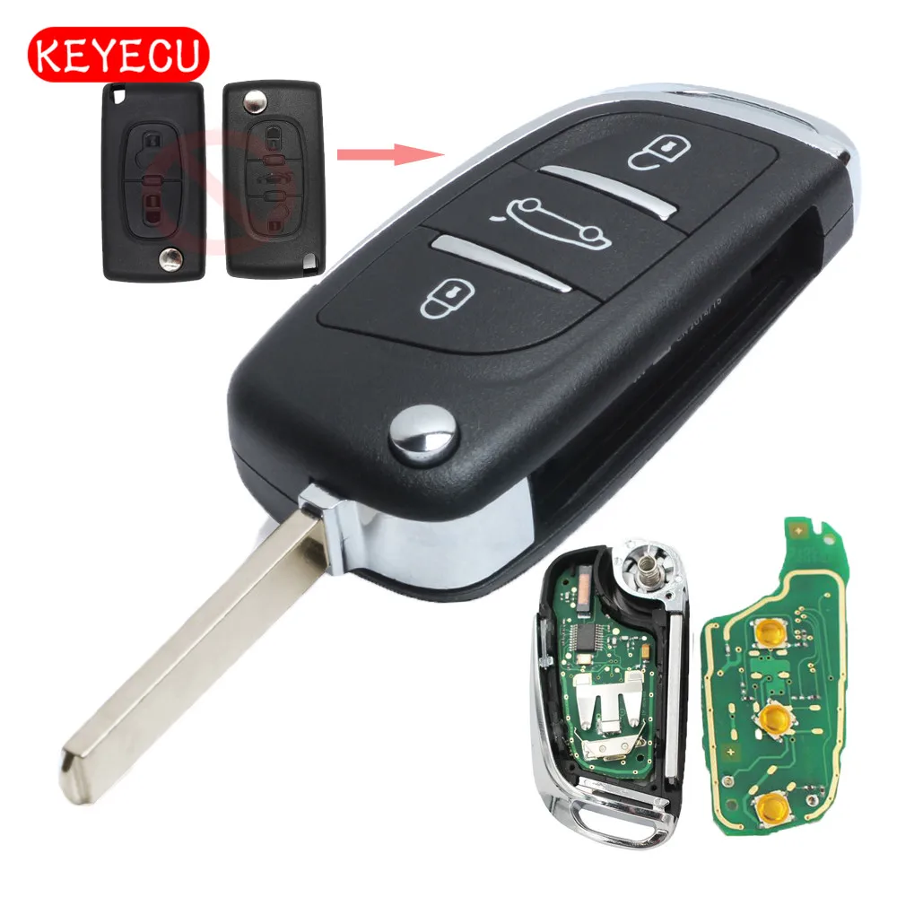 KEYECU DS модифицированный складной дистанционный брелок 3 кнопки для Citroen C2 C3 433 МГц