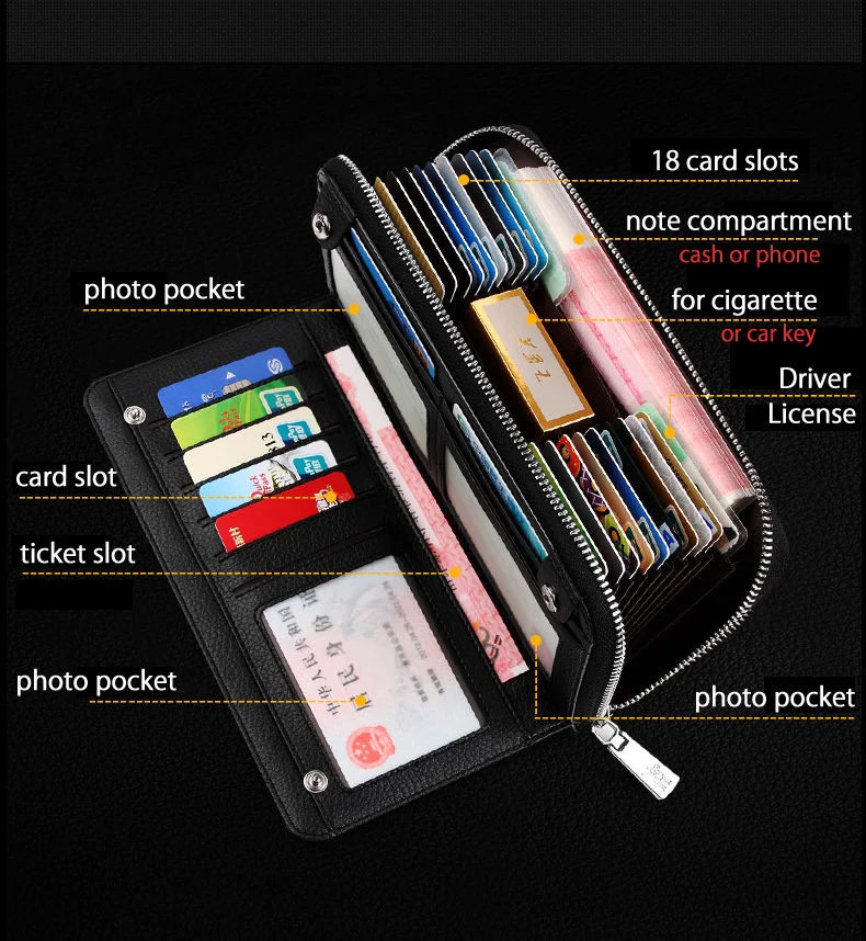 Мужские кошельки из натуральной коровьей кожи, Большой Вместительный держатель для карт, кошелек для монет, Длинный кошелек из натуральной кожи для мужчин PL185160