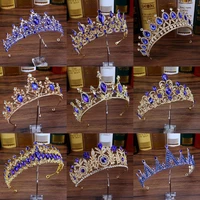 rhinestone wedding headband bridal hair jewelry royal blue crystal women diadem large quinceanera tiaras and crowns for brides