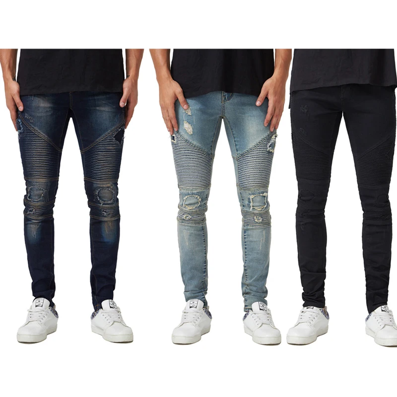 

Moto/biker three color xintang denim jean skinny fit/slim fit pant for men