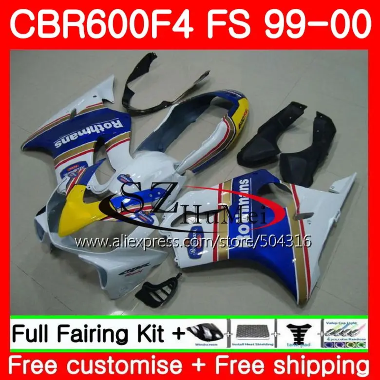

Корпус для HONDA CBR600F4 CBR 600F4 CBR600 F 4 CBR 600 FS Rothmans Blue 49SH17 CBR600 F4 99 00 FS CBR 600 F4 1999 2000 обтекатель