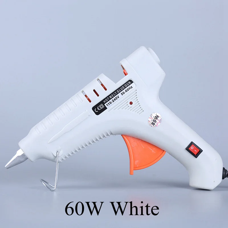 60W White Qiaote термоклеевой пистолет 20 Вт, 25 Вт, 60 Вт, 100 Вт, штепсельная вилка европейского и американского стандарта, термоэлектрический инструмент с 2 шт., прозрачный клей-карандаш, силиконовый клей для DIY - Цвет: 60W White