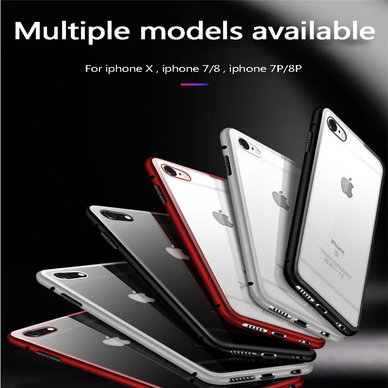 Albb Magnetic Back Phone Case for IPhoneX 8 7 6splus Clear Tempered Glass Built Magnet IPhone XR XS MAX Protective |