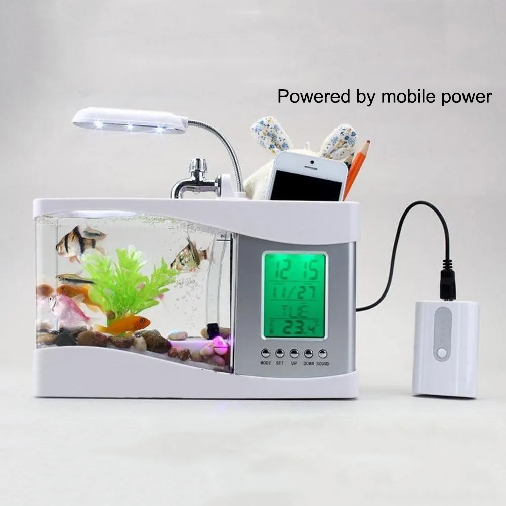 

Fish Aquarium Decoration Aquarium Betta USB Auto Mini Fish Aquarium with LED Light LCD Display Screen and Clock Fish Tank