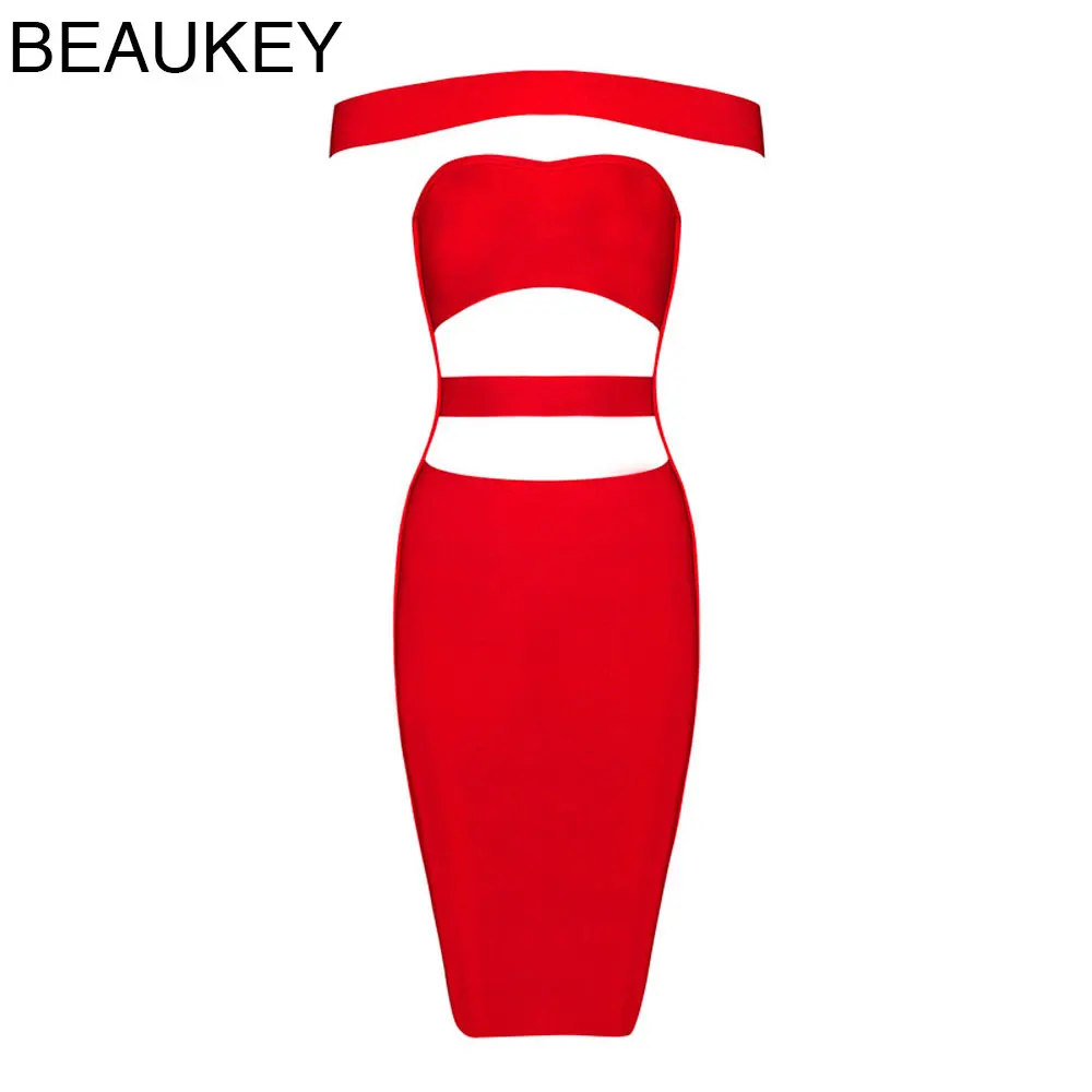 BEAUKEY красное женское облегающее платье из искусственного шелка с открытыми