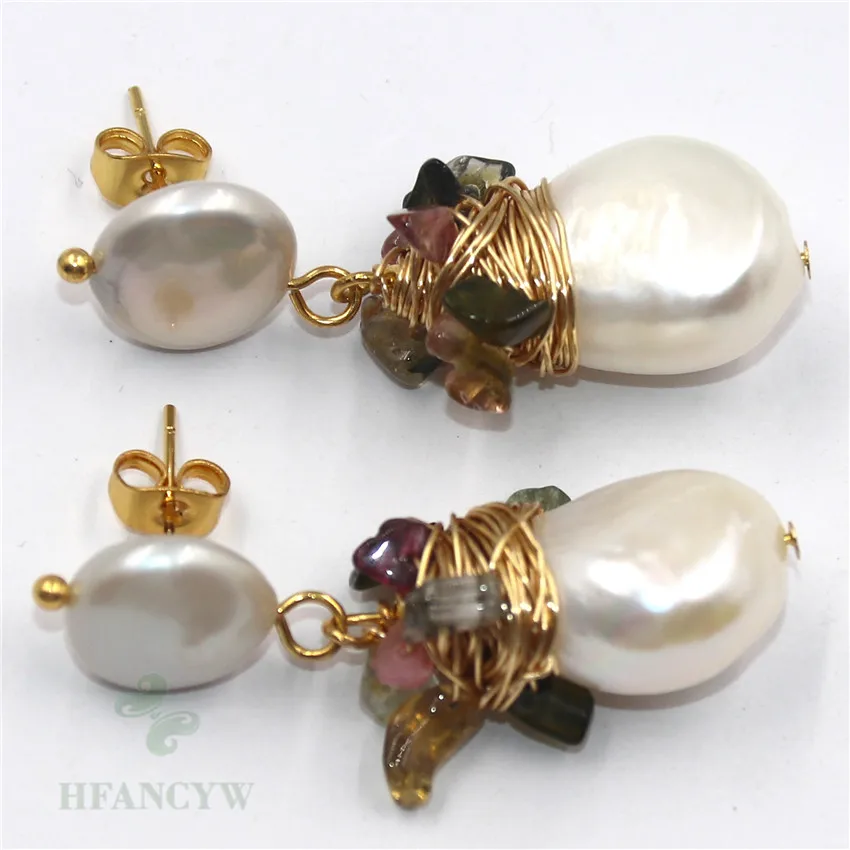 Серьги с барочным жемчугом белые серьги турмалиновым золотом 14 20