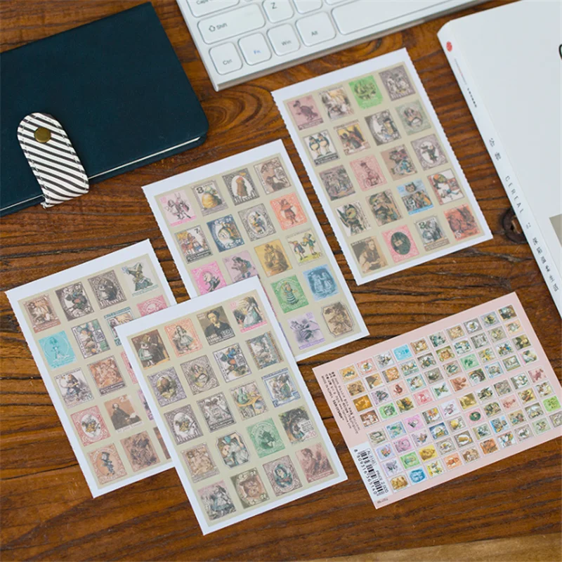 

4pcs/lot New DIY vintage Alice series stamp paper sticker 4 sheets Decoration label Diary Album Scrapbooking Seal Sticker