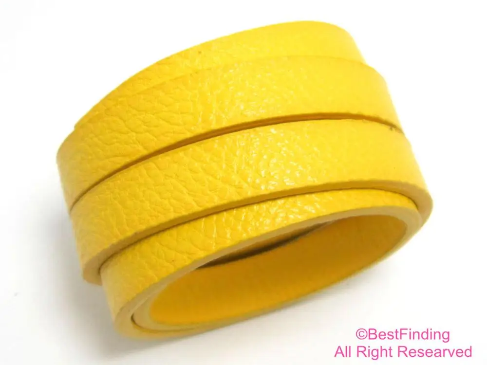 

10mm leather cord 10x2mm Yellow Litchi stria flat leather S1106