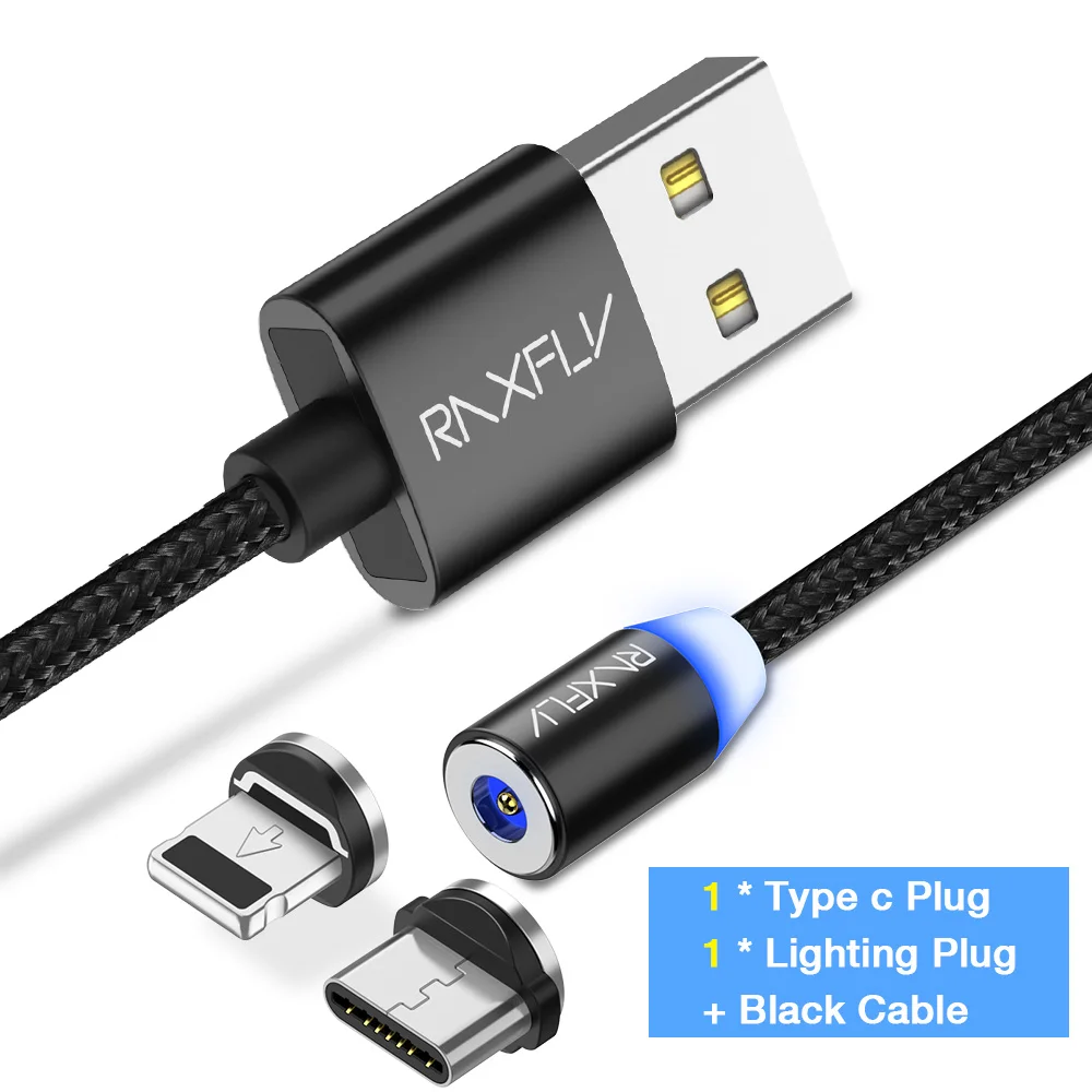 Two Plug One Cable Raxfly 2in1 Магнитный кабель Type C Micro USB магнит Зарядное устройство для iPhone X XS Max samsung S9 Xiaomi Магнитная Зарядное устройство кабель кабель usb type c - Цвет: Two Plug One Cable