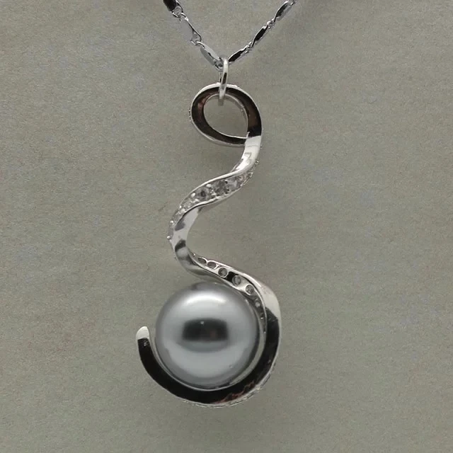 free shipping 4 colors lady's silver plated 12mm blue/pink/gray/brown shell pearl bead designed pendant for Valentine's gift |