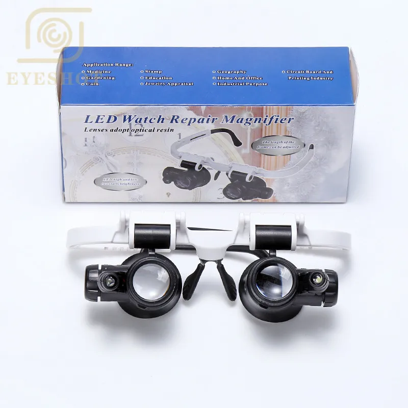 2 светодиодных лампы для чтения Держатель лупы восемь оптических линз Лупа