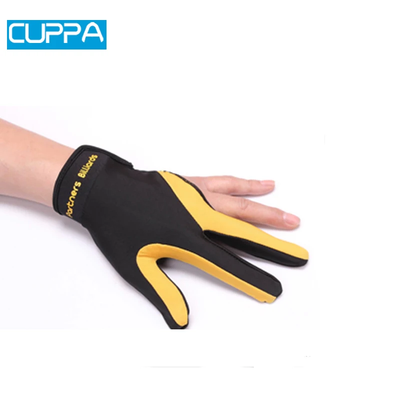 Высокое качество красный и желтый цвет три пальца бильярдные перчатки для игры в