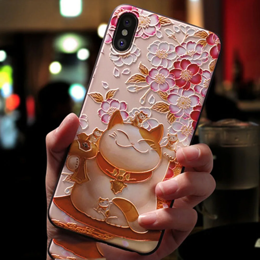 Cat Eqvvol милый 3D тисненый мультфильм узорчатый чехол для телефона для iphone X 8 7 6 6S Plus чехол s Мягкий силиконовый чехол для iphone 5 5S SE Coque - Цвет: Cat