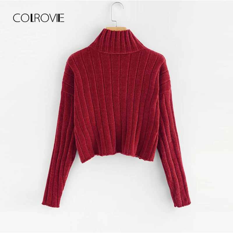 COLROVIE, черный короткий женский свитер с высоким воротом, Женский Осенний, имбирный пуловер для девочек, зимний джемпер, свитера, женская одежда