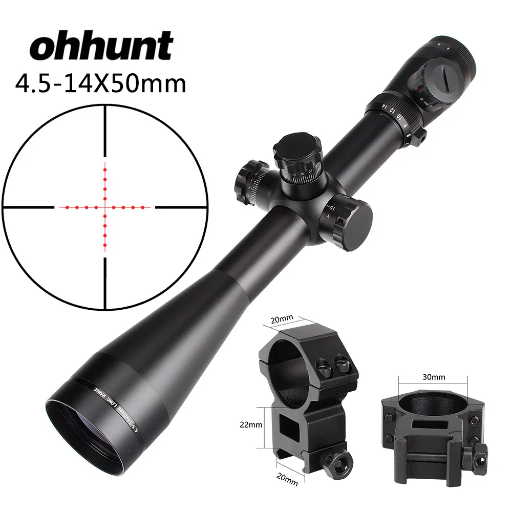 with Picatinny Rings Ohhunt 4,5-14X50 Охотничья винтовка прицел боковой Parallax регулировка стекла гравированный Mil точка сетка с подсветкой тактический прицел - Цвет: with Picatinny Rings
