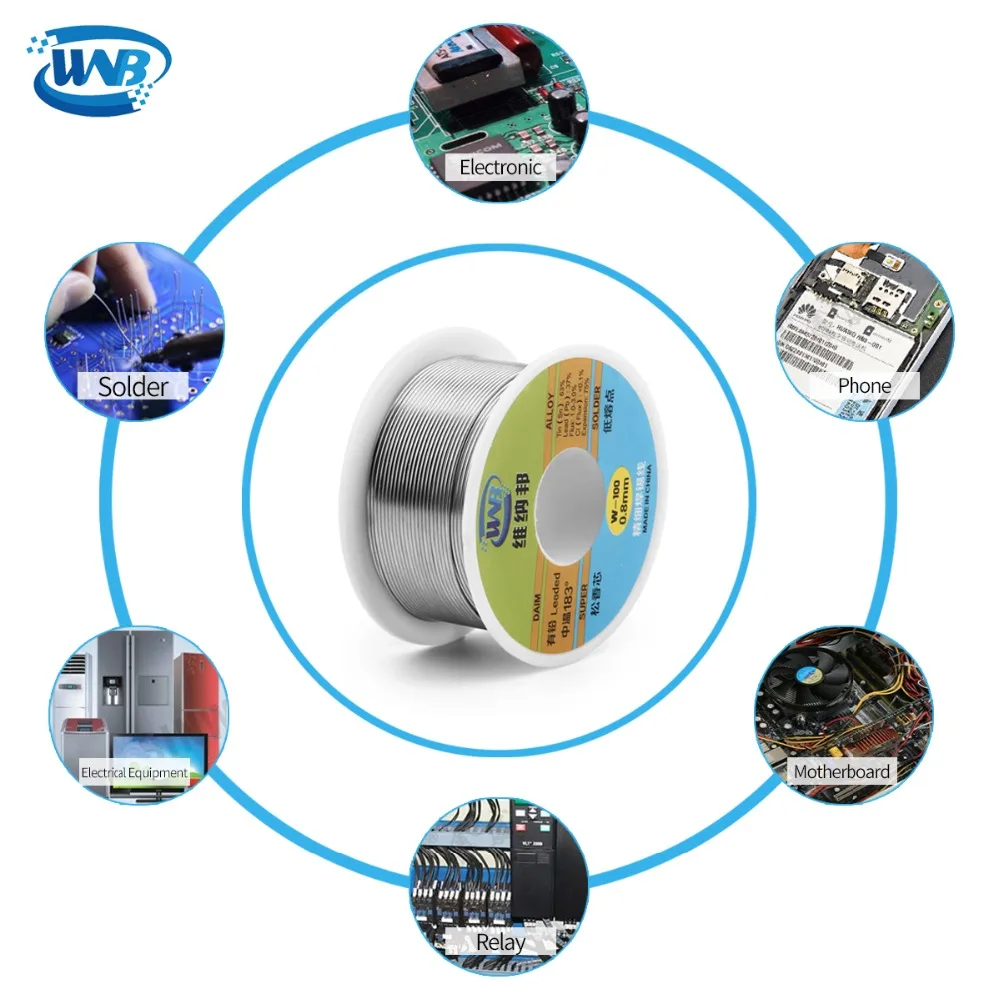 WNB, новинка, размеры от 90 г 0,3/0,4/0,5/0,6/0,8 мм 63/37 канифольное ядро свинцово-оловянные 183 градусов расплава Серебряный Проволочный припой сварочный флюс 2.0% Железный кабельный барабан