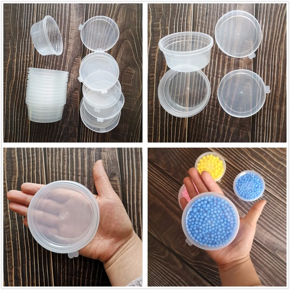 

Top Quality Capacity 40g Slime Storage 5pcs Plastic Color Plasticine Clear Containers Glue Putty Foam Ball Storage Boxes