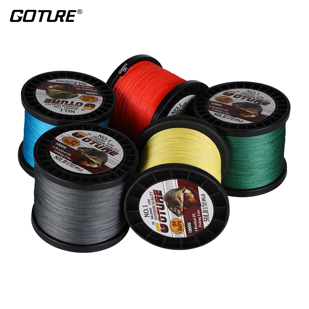 Goture PE Braided Fishing Line 4 Strands 8 Strands 500M 1000M Braided Wire Multifilament Fishing Braid Cord 12-80LB 6 Colors