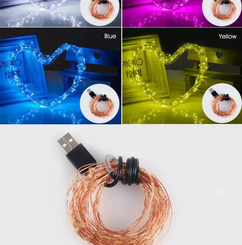 10 м USB светодиодный светильник, водонепроницаемый светодиодный светильник из медной проволоки, праздничный уличный Сказочный светильник s для рождественской вечеринки, свадебного украшения