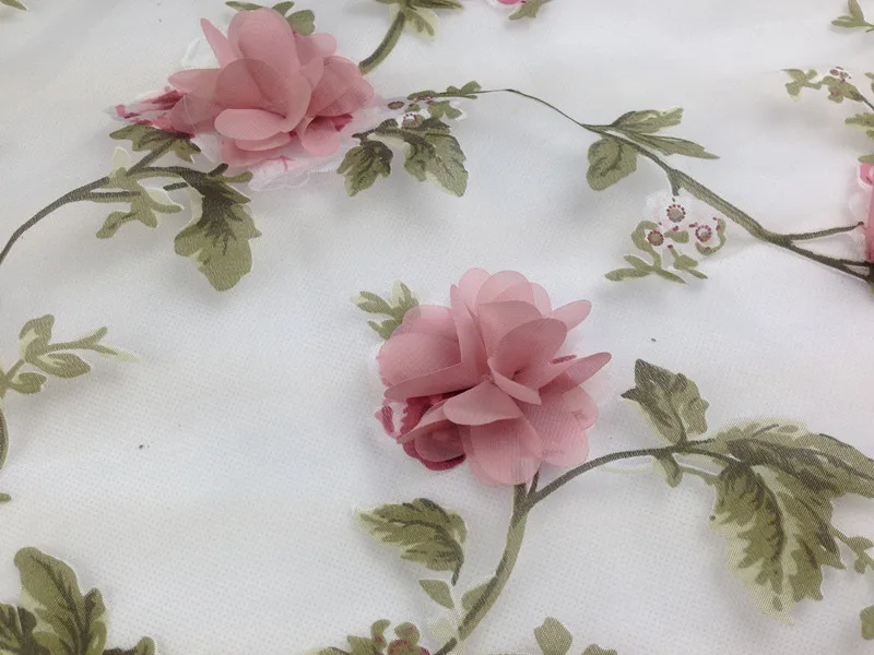 

120cm wide pink flower applique organza lace fabric for dress shirt clothes diy material
