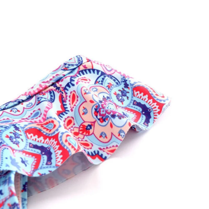 2018 женский цельный бикини семейный купальник на одно плечо с оборками и принтом