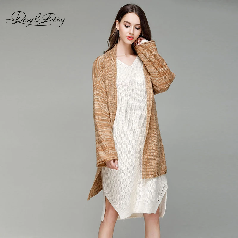 Davydaisy Для женщин Кардиганы для Мода Turn Пух воротник вязаный Повседневное
