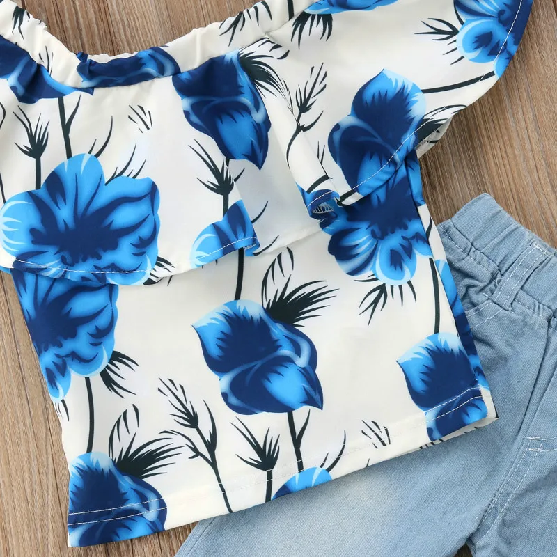 Pudcoco 2018 Детская футболка с цветочным рисунком для маленьких девочек топ + джинсы