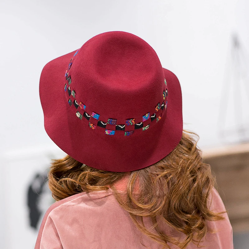 

drop shipping Autumn and winter hat woolen national wind color ribbon hat female tide female hat top fashion hat British cap