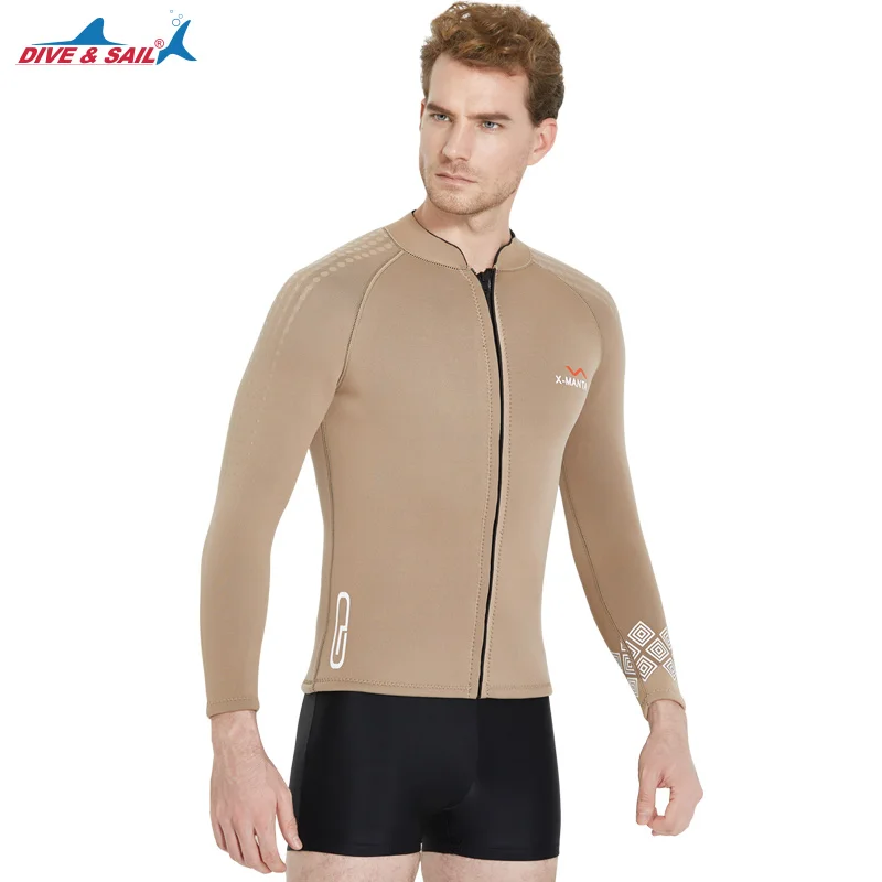 

Dive & Sail Mens Wetsuits Jacket 3mm Neoprene Long Sleeve Wetsuit Top Premium SCR Neoprene Front Full-Zip Adult