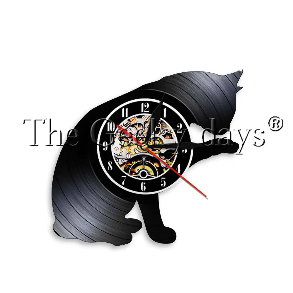 1 шт косо Cat Виниловая пластинка настенные часы современный настенный светильник котенок с забавными хвост Home Decor Часы настенные Art подвесной светильник LED