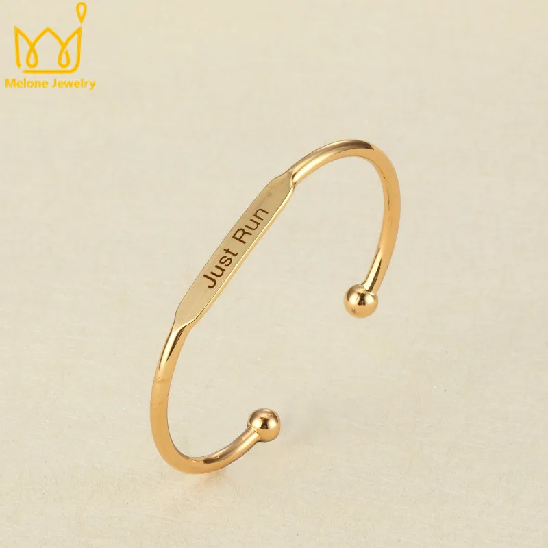 New arrival copper open cuff bracelet silver gold hand stamped bangle engraved Just Run jewelry | Украшения и аксессуары