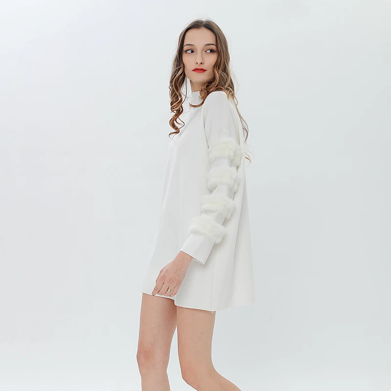 TWOTWINSTYLE Pullover Sweater For Women Turtleneck Lady's Faux Fur Long Sleeve Jumper Dress Female Tops Korean Clothes | Женская