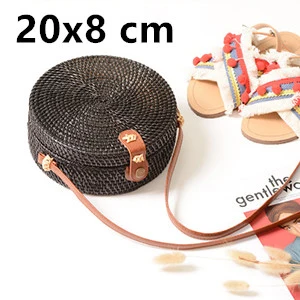Black Circle 20x8cm Пляжные сумки из ротанга, новинка, летние соломенные сумки, сумочки ручной работы, женские сумки через плечо, тканые сумки в стиле бохо - Цвет: Black Circle 20x8cm